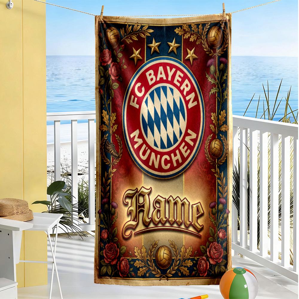 Bayern Munich Fan Artwork Customize Your Name Beach Towel Super Soft & Absorbent Portable for SwimmingBeachCamping Travel Beach AccessoriesGym