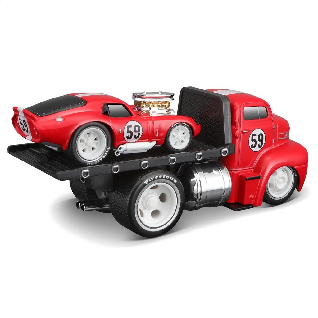 Maisto 1/64 Scale Muscle Machines Muscle Transporter Diecast Model Car (1950 Ford COE / 1965 Shelby Daytona Coupe - Red 11554)
