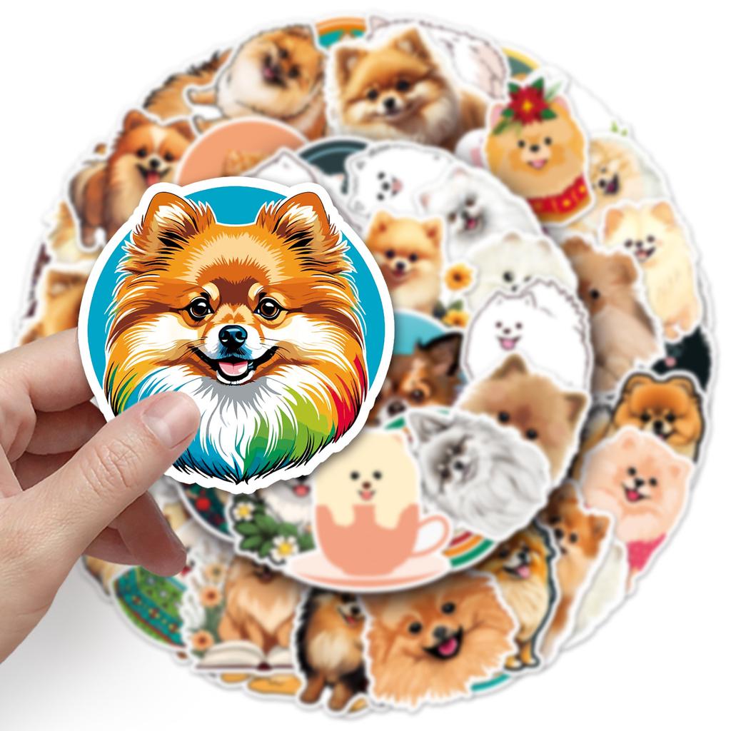 50 Pomeranian Doodle Stickers Personalized Cartoon Cute Dog Decoration Mobile Phone Water Cup Suitcase Stickers