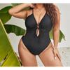 Women Plus Size Bikini European and American New Fat Mm Plus Size Conjoined V-neck Solid Color Drawstring Openwork Bikini Explosion ZX003