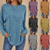 Autumn and Winter New Women's Long Sleeved Round Neck Solid Color Spliced Long Sleeved T-shirt