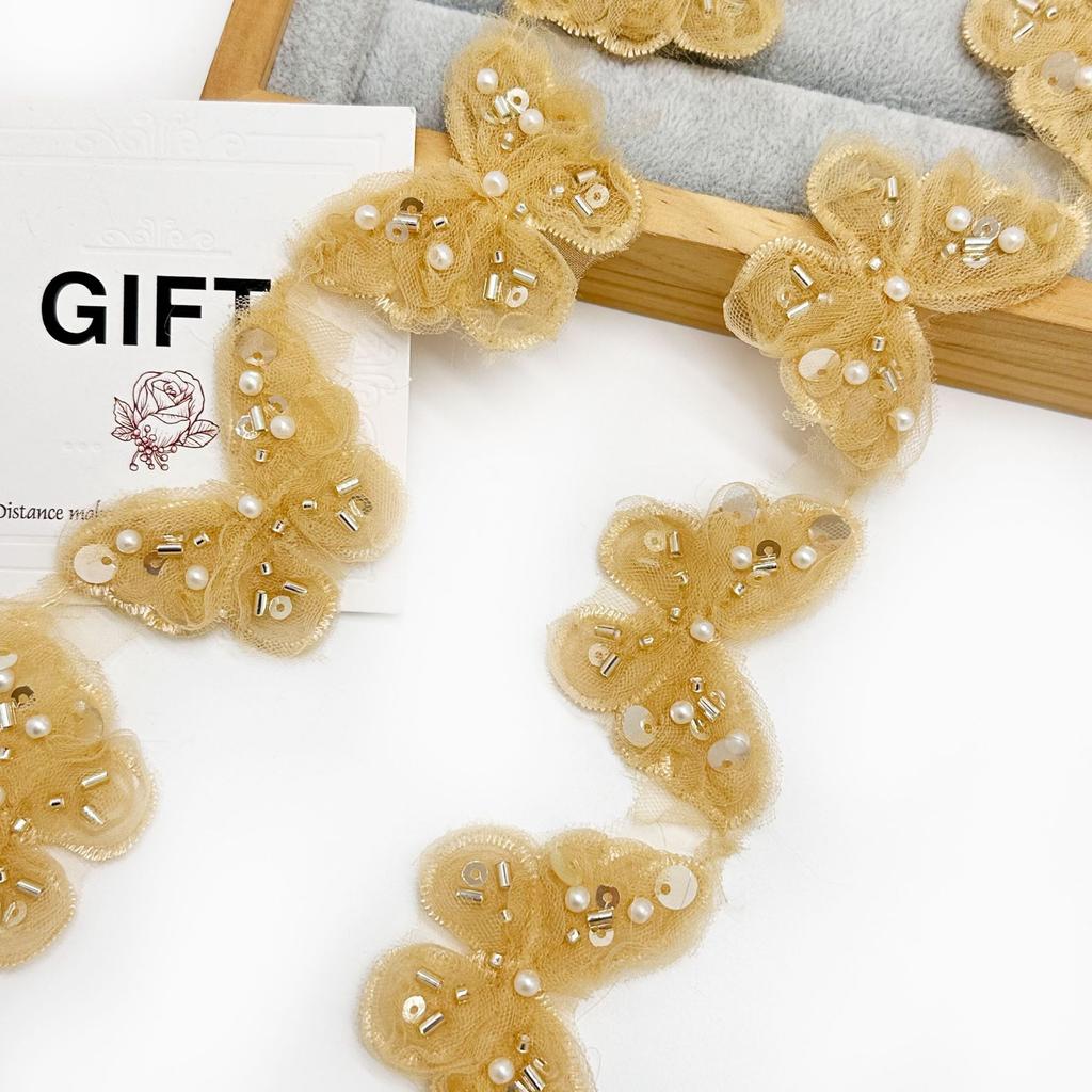 Цветная вышивка Бабочка Ручная работа Бисер Штрих-код Одежда Платье Лолиты Декоративное кружево Кружево с бабочками Аксессуары