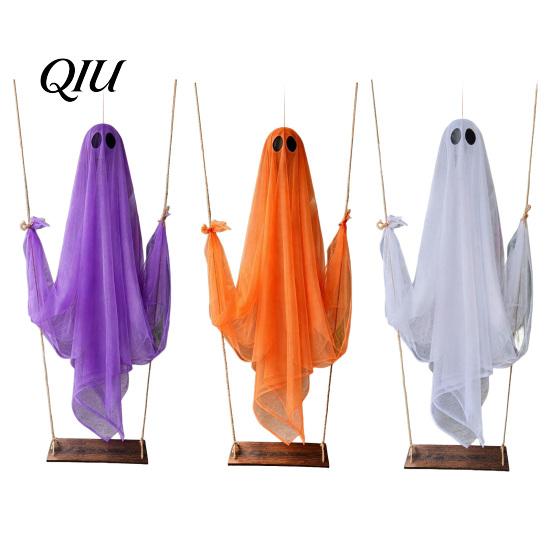 Swinging Ghost Light Halloween Decoration, Large Hanging Swing with LED String Lights, Glowing Ornament Battery Powered Figure for Outdoor Indoor