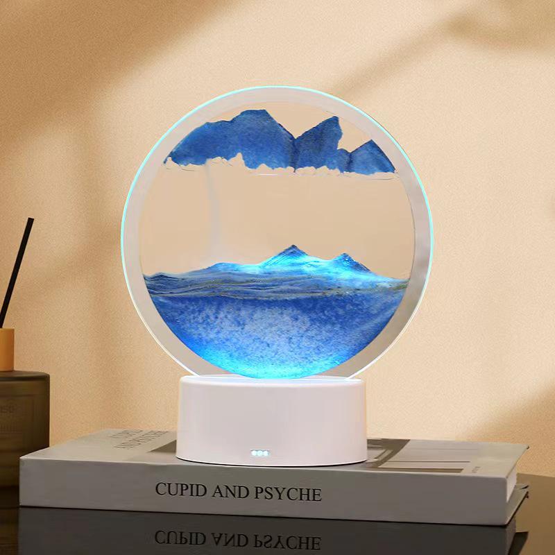 3D Ночник с зыбучим песком - Атмосферная лампа с сенсорным управлением и дизайном ландшафта с песочными часами, Идеально подходит для релаксации и в качестве подарка
