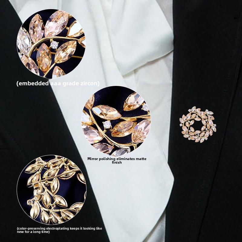 Crystal Garland Brooch Pin, Exquisite Floral Corsage, Stylish Versatile Apparel Decoration for Ladies Overcoat Business Suit