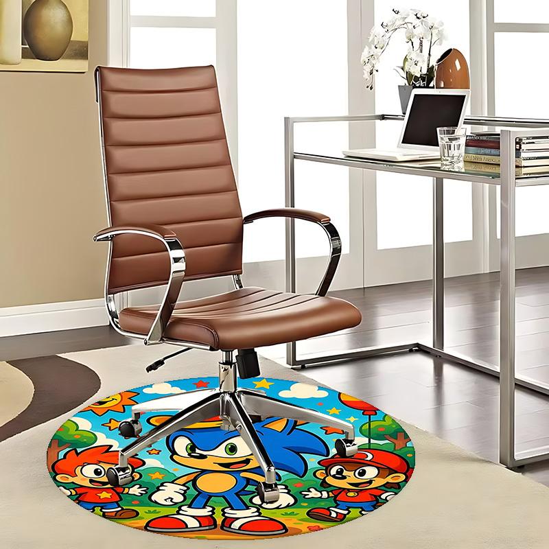 1 шт. Круглый ковер с дизайном Соника Ежика из аниме - Коврик под офисное кресло, Нескользящий ковер для домашнего декора, Гостиной, Спальни, Игровой комнаты
