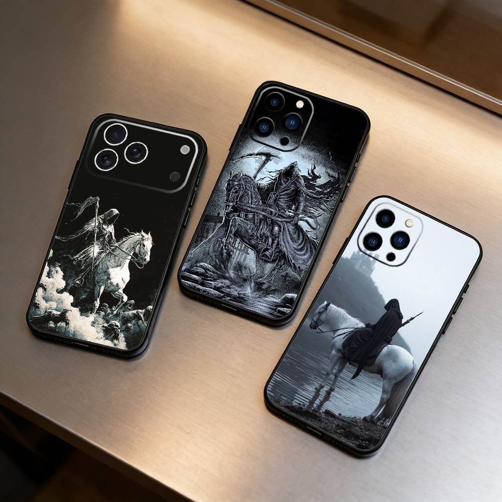 Антивоенный чехол для телефона «Четыре всадника Апокалипсиса» для iPhone 17 16 15 14 13 12 Max Plus, силиконовый, черный
