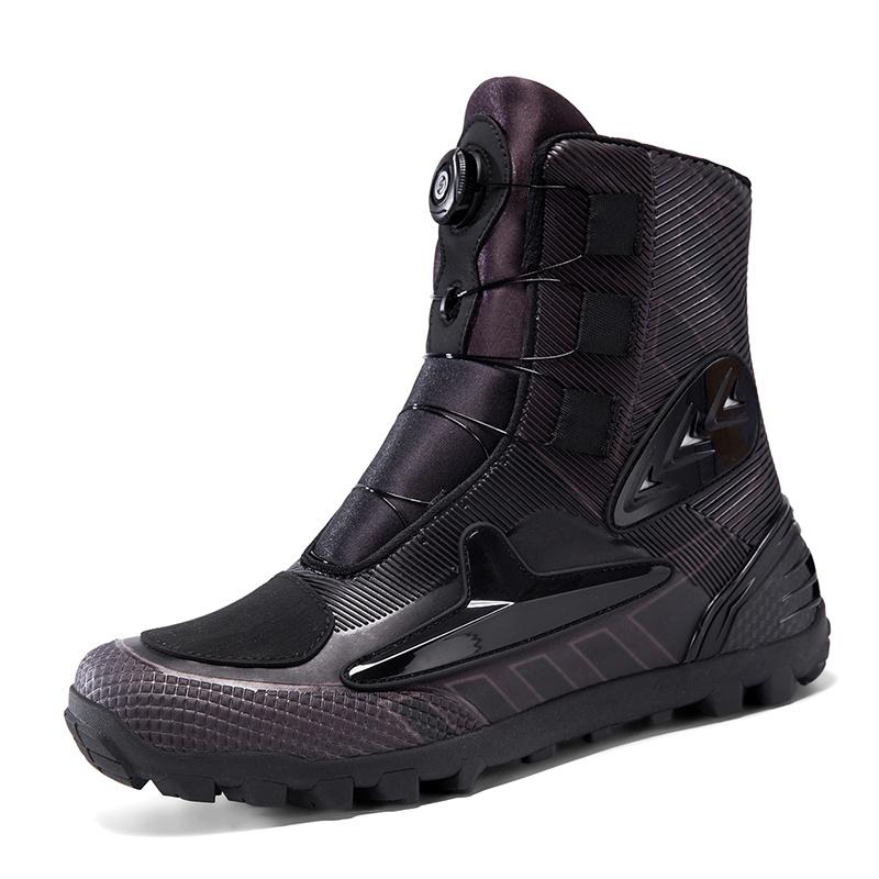 Unisex Dark Tone Protective Protective Motorcycle Shoes High Top Riding Boots Reinforced Sole Biker Outdoor Travel Footwear
