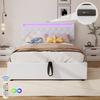 Sleeping Bed 140x200CM Platform with LED Ambient Light 24-Button Remote Control USB Type-C Charging Port Bedroom Double Modern White/Grey Large