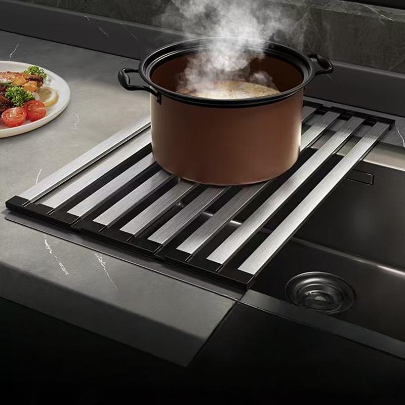 304 Stainless Steel Kitchen Sink Drain Rack Sink Dish Rack Dish Rack Foldable Telescopic Drain Basket Dish Organizer Dries Fast