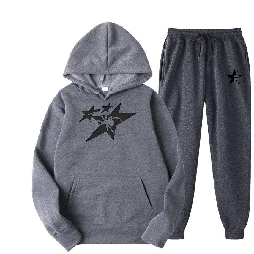 Direct supply Printed hooded sweater sweatpants set Loose casual men's sweater set Manufacturers have a large number of spot