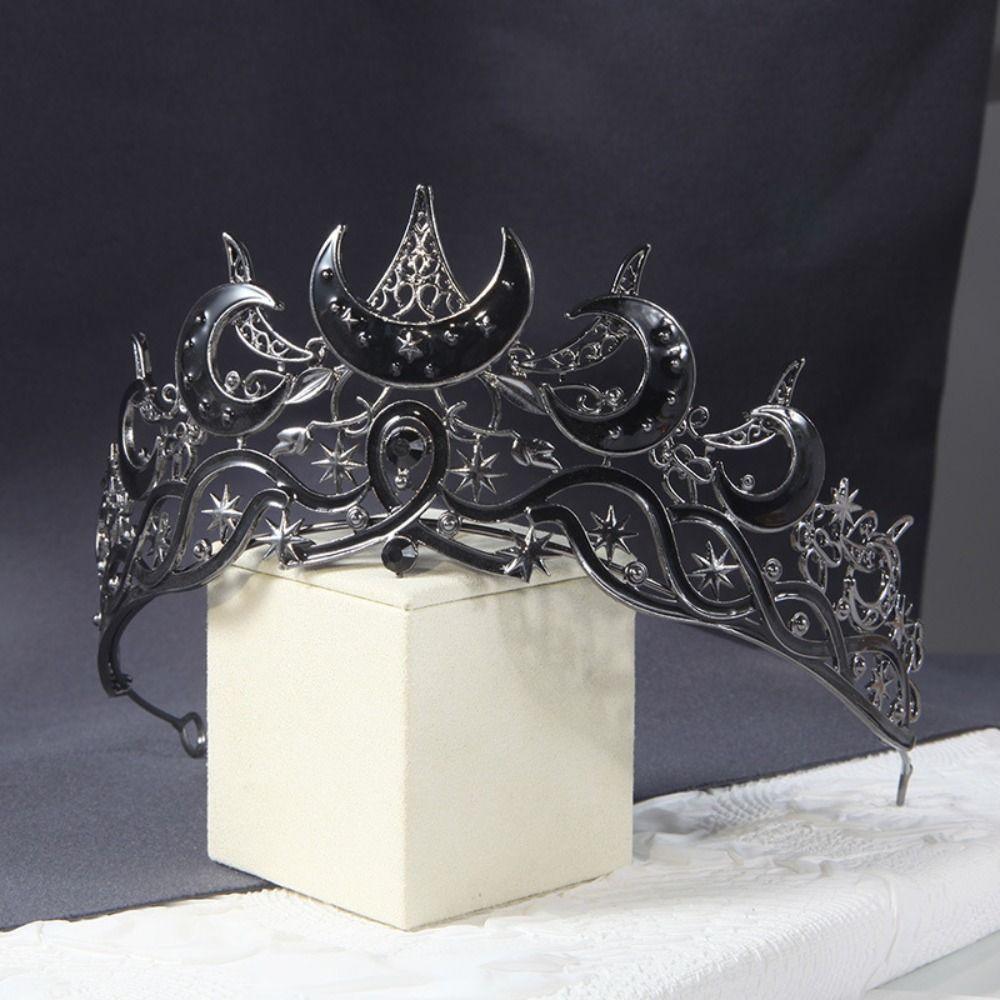 Vintage Black Color Moon Tiara Vintage Style Luxury Design Queen Crown Elegant Hair Jewelry Accessories Star Headpiece for Women