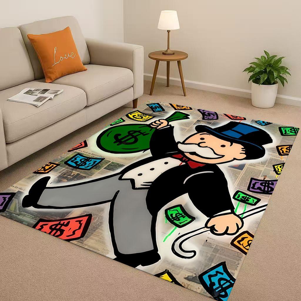3D Rich Game Monopoly Money Dollar Cartoon Living Room Non-Slip Area Rug Soft Carpet for Bedroom Sofa ,Easy Clean Home Doormat