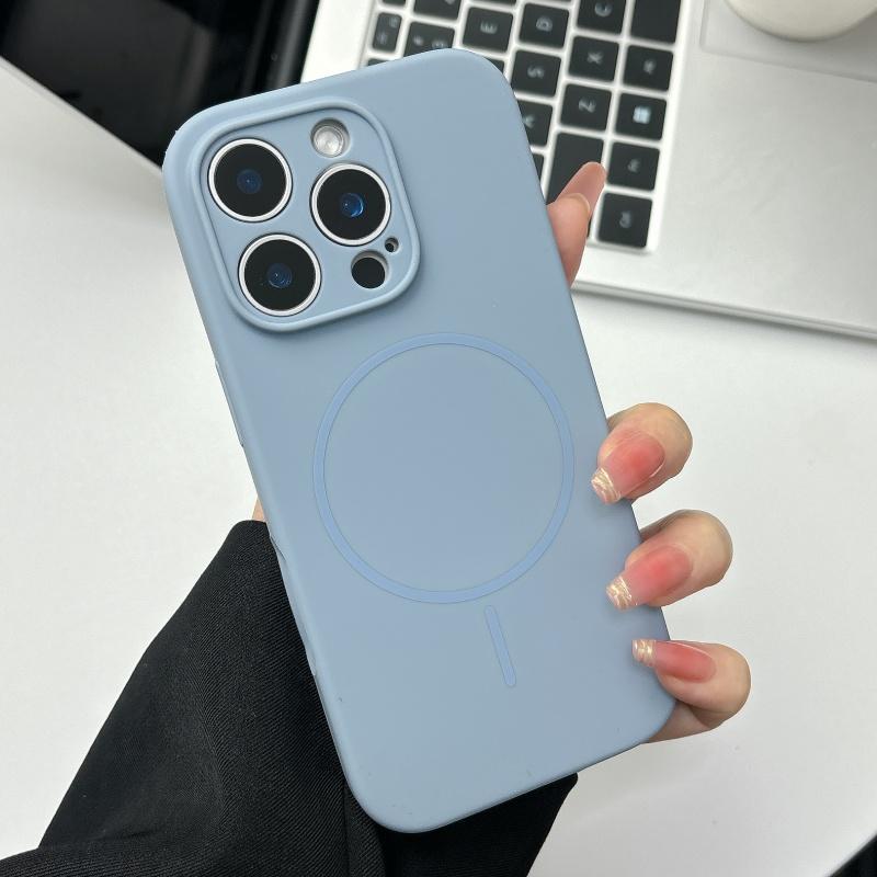 Оригинальный жидкий силиконовый мягкий магнитный чехол для iPhone 16 15 14 Plus 13 12 Pro Max Защита объектива Беспроводная зарядка Однотонная крышка