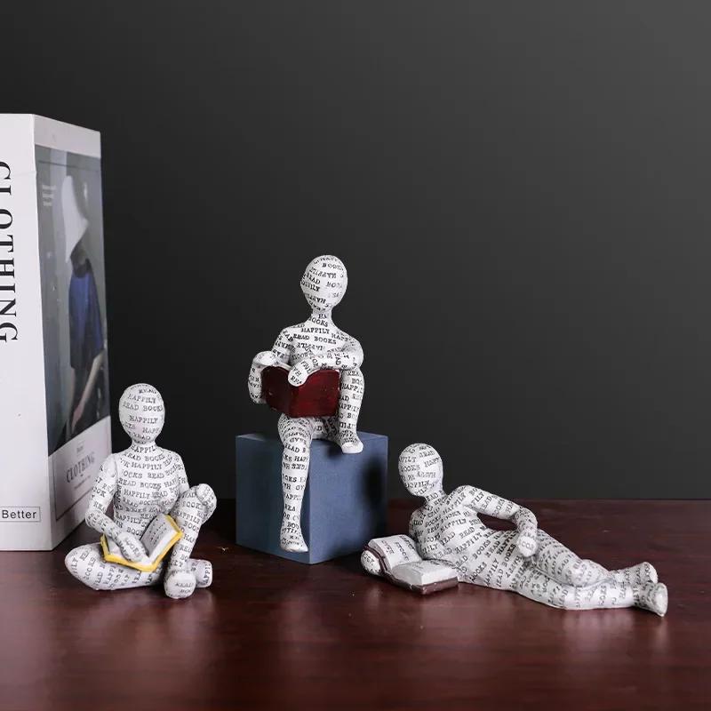 Reading Statue Man Reading Book Statue Resin Aesthetic Abstract Modern Sculptures for Coffee Table Tabletop Library Accessories