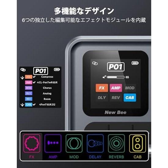 Bee Guitar Effect Pedal Processor Modeling Multi-Effect Amp Simulator MIDI Control Audio Interface Support DSP Performance Home Recording Live Gray