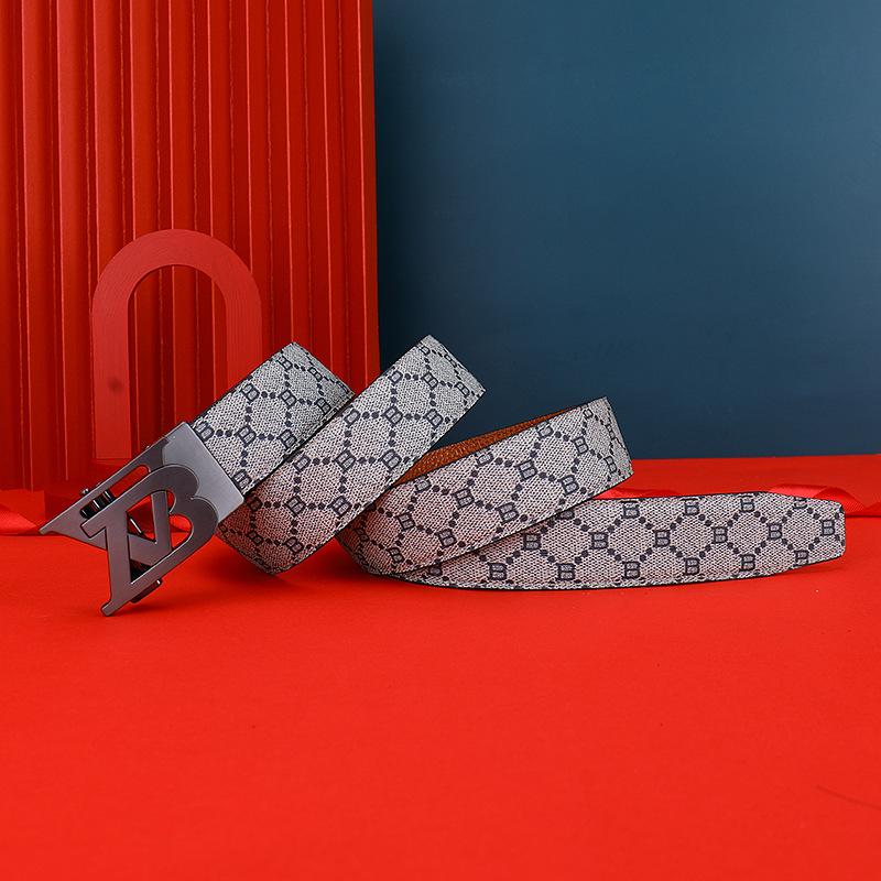 Four Seasons Available New Leather Men'S Belt Alloy Automatic Buckle Letter Belt Business Commuter Casual Pants Belt