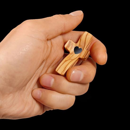 Украшение креста из оливкового дерева, эмоциональная поддержка, сердце, карман, обнимание, крест для мужчин и женщин, молитва веры, крест моего сердца, поощрительный подарок