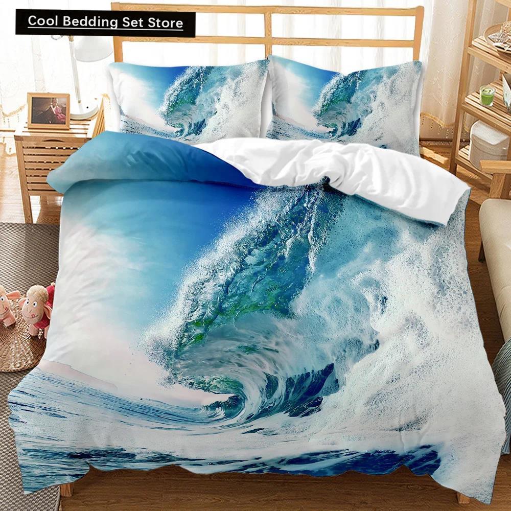 Комплект постельного белья Beach Summer Ocean Комплект постельного белья Hawaiian Marine Sea Waves 3D Print Starfish Полиэстеровый пододеяльник Queen King