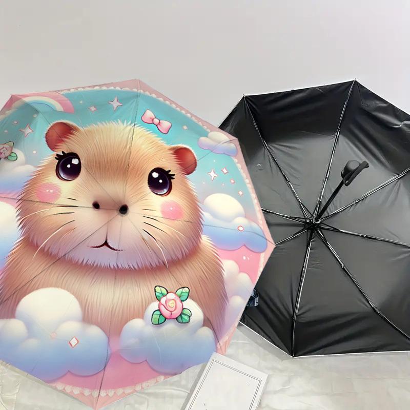 1PC Hamster Clouds Automatic Open/Close Umbrella with Windproof, 8-Rib Sturdy Canopy, Durable Ribs, Fashionable Design, Outdoor Accessory, Fun Prin, H