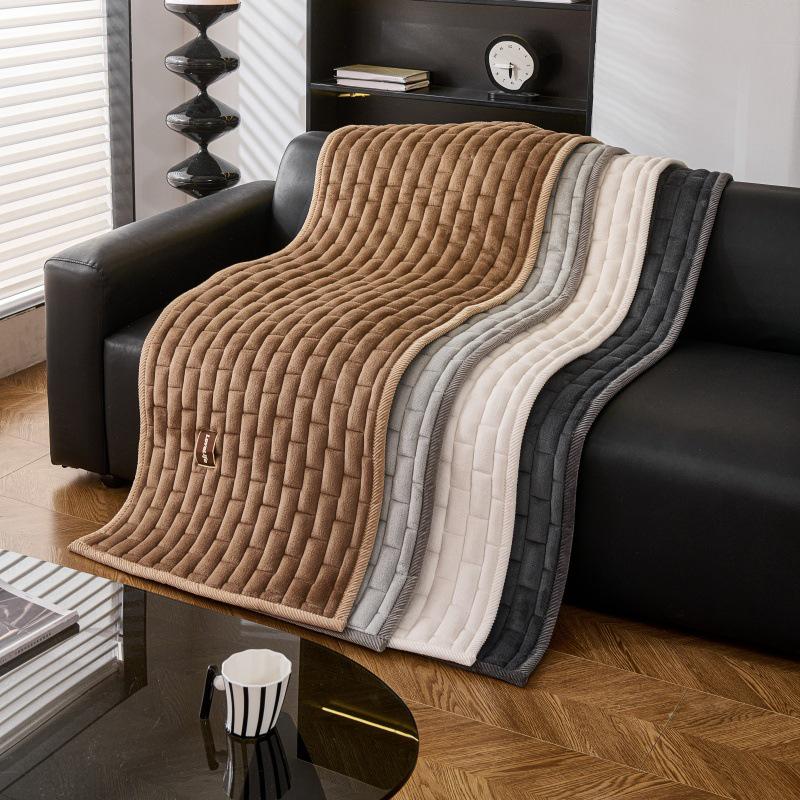 Plush Striped Plaid Sofa Cushion: Non-slip, Hair-resistant, Thickened Milk Fleece Sofa Mat