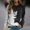 Winter Women's New Long Sleeve Tops Black & White 3d Cat Printed Loose Round Neck Long Sleeve Shirts Elegant Autumn Sweatshirts