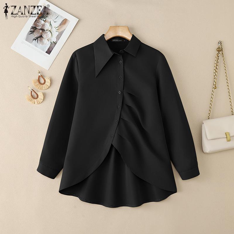 Down Casual Zanzea Turn Women Collar Loose Long Sleeve Blouse