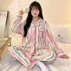Пижама Женская Весна и Осень Девушки Милая и Сладкая Свободный Крой Можно Носить На Улицу Отложной Воротник Длинный Рукав Брюки Костюм для Дома