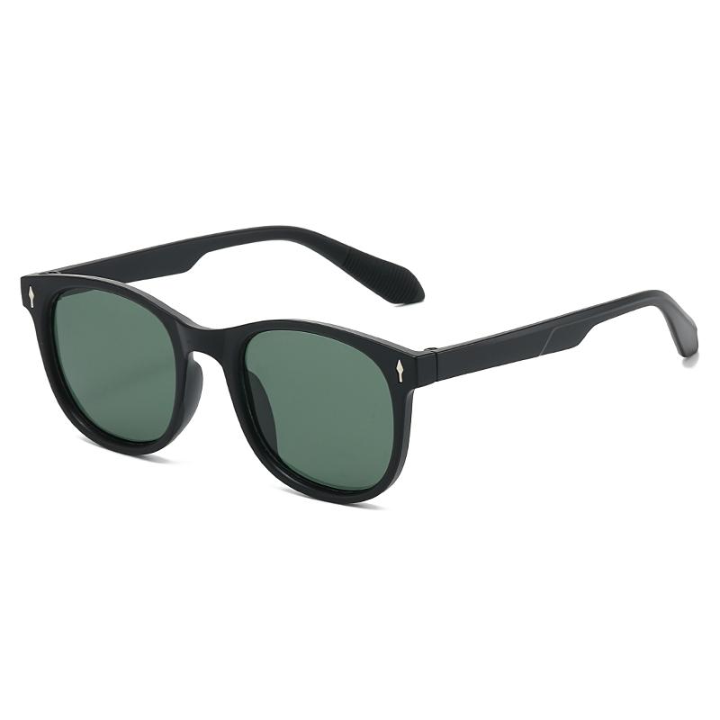 Fashion Men Women Retro Round Sunglasses Anti‑Glare UV400 Rivet Decor Lightweight Frame Driving Fishing Outdoor Daily Sunscreen Sun Glasses