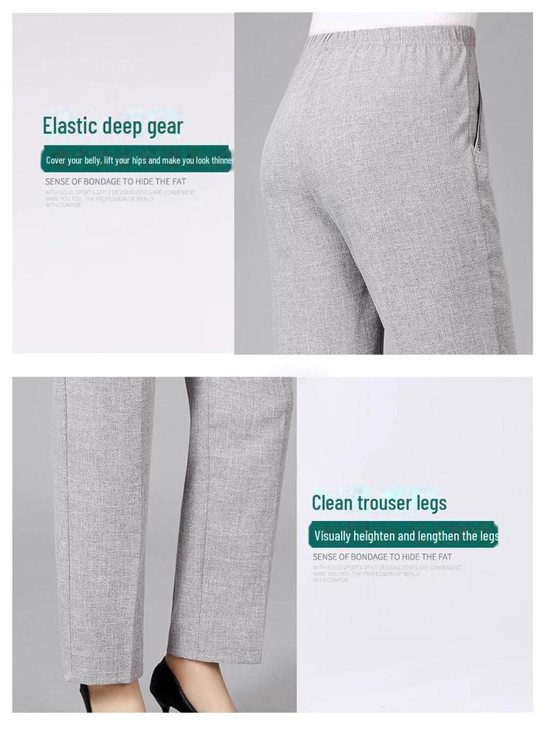 Льняные женские летние брюки с эластичной талией — повседневный стиль для мам среднего и пожилого возраста