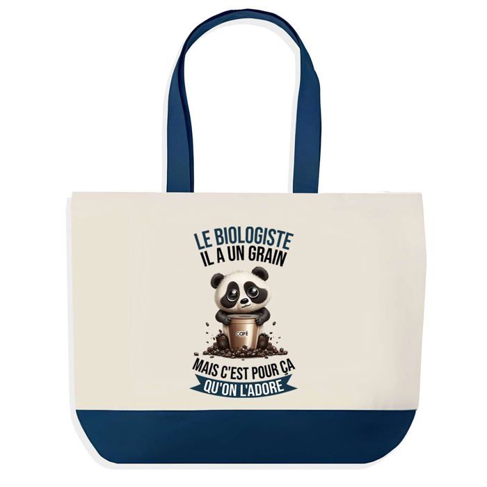 Tote bag - PLANETEE - Biologiste Panda - fond bleu - Coton 40 x 45 cm - Grand format