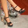 Eilyken Summer Fashion Crystal Platform High Heels Narrow Band Buckle Strap Women Sandals Slippers Banquet Party Female Shoes