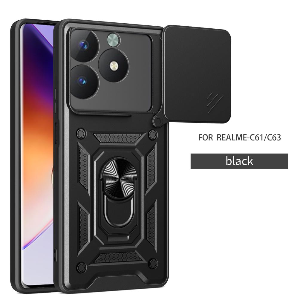 Чехол для Realme C61 Чехол для Realme C63 Чехлы для Realme C63 4G Магнитное кольцо-держатель Бронированный чехол для телефона Защита камеры сдвижной Задняя крышка