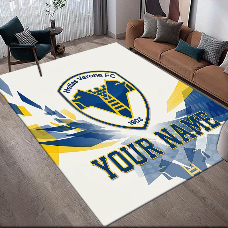 Custom Name Hellas Verona FC Flannel Pattern Square Carpet,Area Rug,Carpet Rug for Living Room Bedroom Sofa Playroom Decor,Non-slip Floor Mat