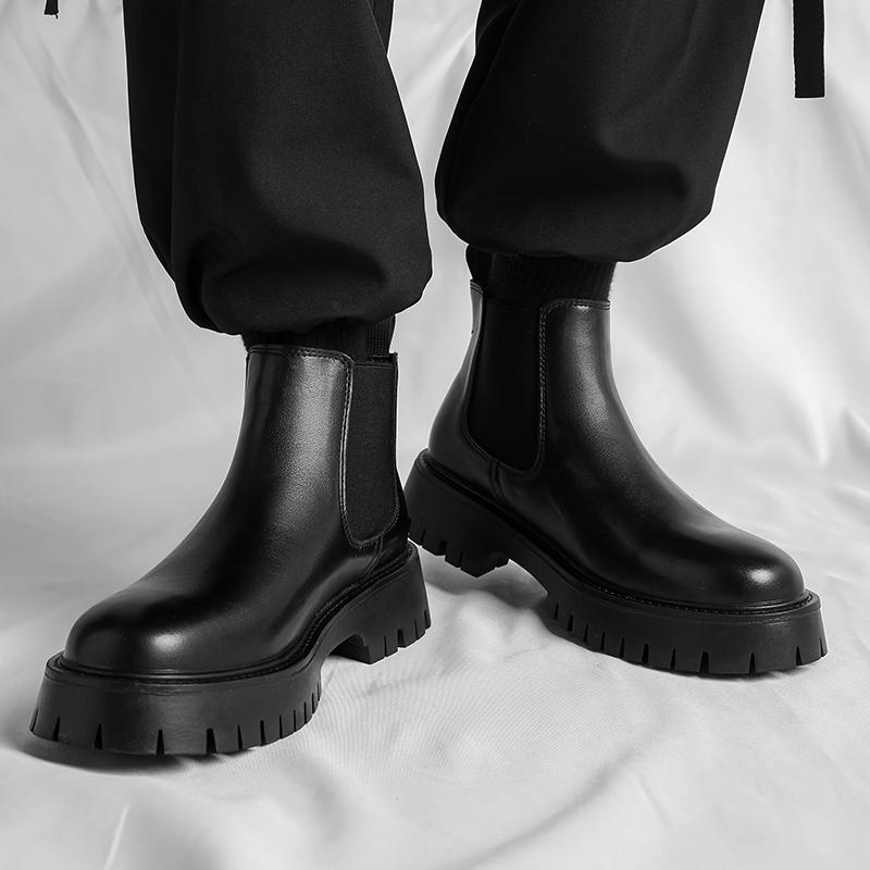 Мужские ботинки на толстой подошве Минималистичный британский стиль дизайна Повседневные офисные для активного отдыха вечеринки Деловые для ходьбы мужские Черные ботинки