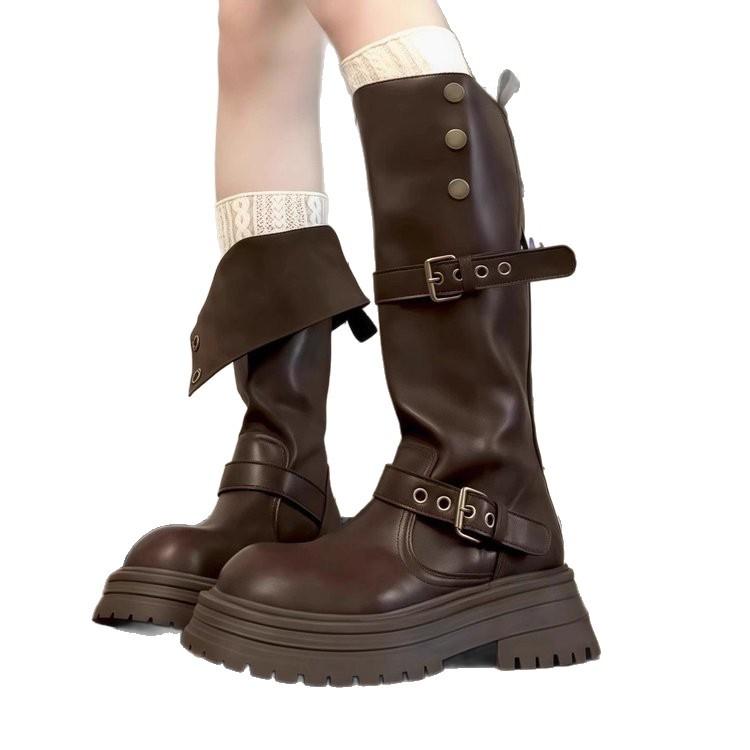 French Retro High Boots Women's 2025 Autumn New Long Single Boots Platform Ins Style British Fashion Knight Boots
