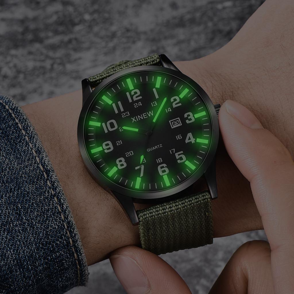 Men Boy Round Dial Nylon Strap Band Military Date Quartz Wrist Watch Gift