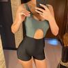 New Sexy Splicing Cut Out Shorts Women Swimwear One Piece Swimsuit Female Padded Bather Bathing Suit Swim Lady