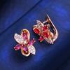 KNIKOO Red Clip Earrings For Women Cubic Zirconia Fashion Leaf Stud Earrings Jewelry For Wedding Party Gifts
