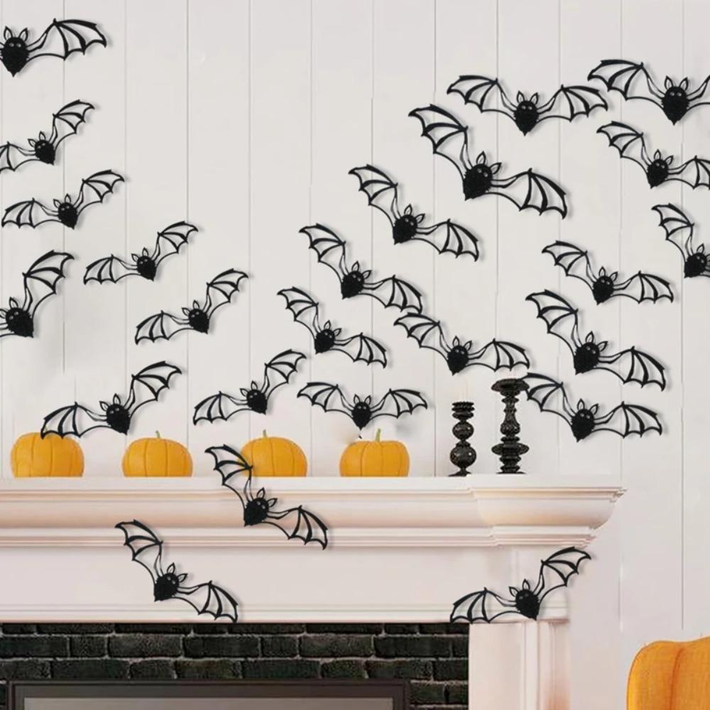 6/12PCS 3D Bats Halloween Window Bat Stickers DIY Bat Wall Decal Halloween Decoration  Party Favors
