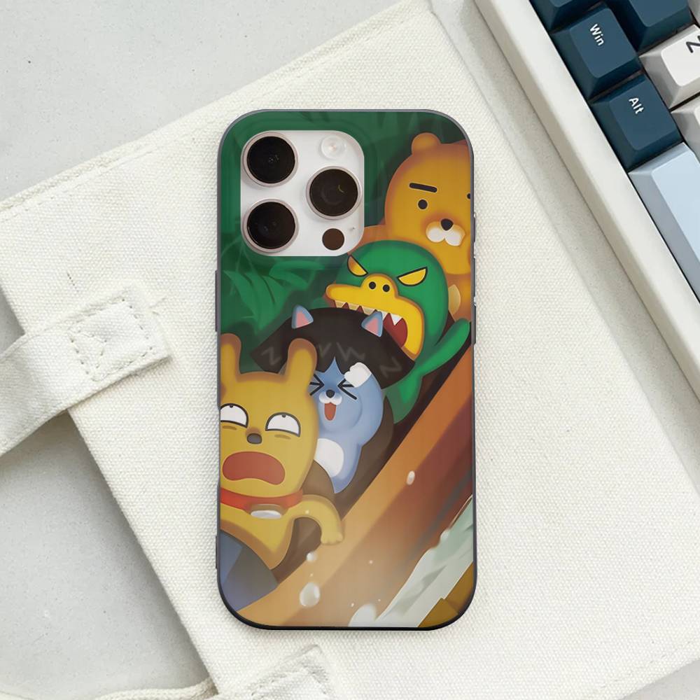 Cartoon K-KAKAO CUTE F-FRIENDS Soft Corrugated Phone Case For IPhone 11 12 13 14 15 16 17 Pro Max Plus Pro Shockproof Cover