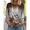 Women's Fashion Tops Long Sleeve Round Neck Pullover Casual Long Sleeve Tshirt New 3d Printed Striped Gradient Floral Print