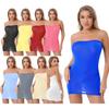 Women Sheer Strapless Top Dress Stretchy Mini Tube Dress Bodycon Clubwear