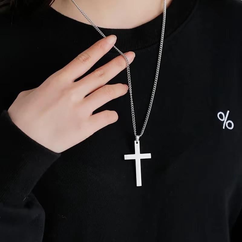 Unisex Stainless Steel Cross Pendant Necklace Punk Hip Hop Chain Vintage Crucifix Rosary Beads Charm Cool Gift for All