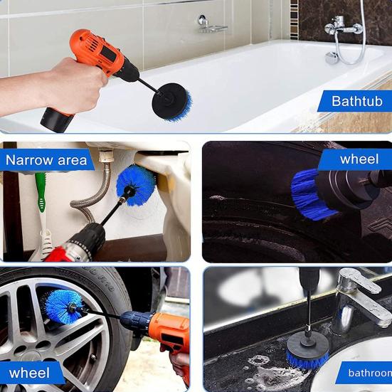 Щетка для электрической дрели, 4 шт./компл., 3 щетки, длинный полюс, нейлоновая щетина, универсальная многофункциональная электрическая дрель, скруббер, набор насадок для дрели, товары для дома