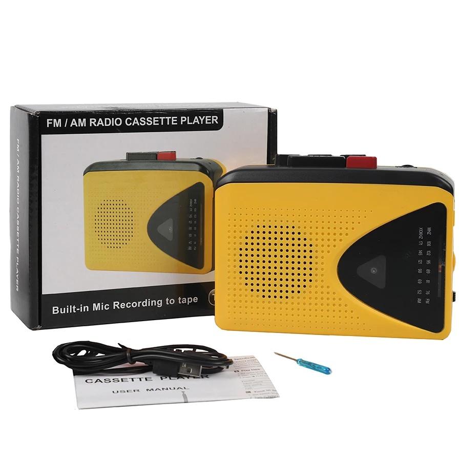 Портативный кассетный плеер - Запись на кассету, AM/FM радио, Стерео, с микрофоном, динамиком и разъемом 3,5 мм