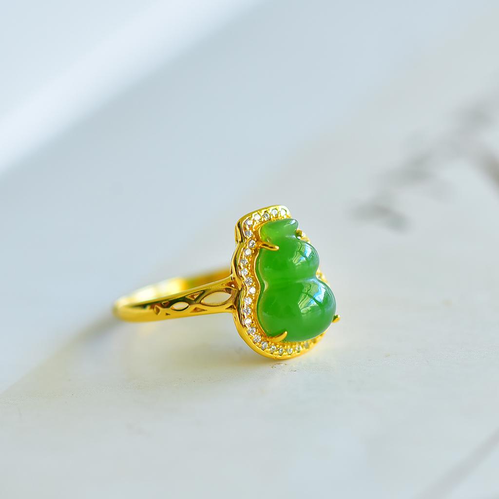 Xinjiang Hotan Jade Jasper S925 Silver Jade Gourd Fulu Ring