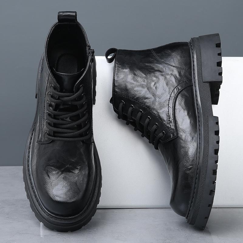Модные кожаные мужские ботинки с толстой подошвой, классические ботинки в британском стиле, деловые, высококачественные, водонепроницаемые, на молнии, с большим круглым носком