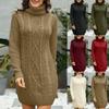 Solid Colour Long High Neck Sweater Dress Slim Versatile Knitted Dress Women's Models