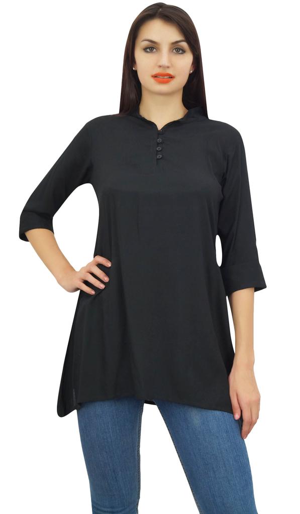 Phagun Женская черная хлопковая модальная блузка с рукавами 3-4 на пуговицах, верхняя часть рубашки -